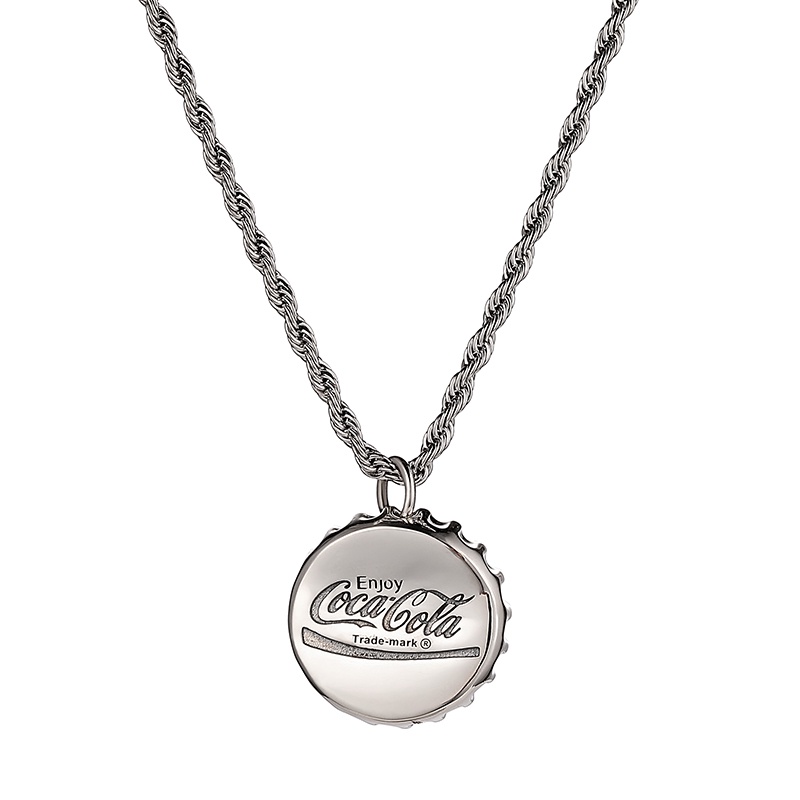 Kalung Rantai Klavikula Liontin Botol Coca Cola Bahan Stainless Steel Gaya Hip Hop Eropa Amerika Untuk Pria