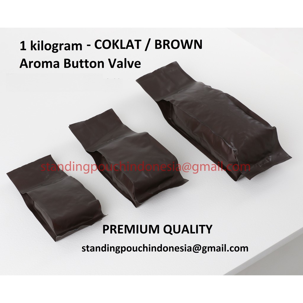 

Kemasan Kopi Gusset Quad Seal 1 kilogram kg (50PCS) (VALVE) - COKLAT *PREMIUM*