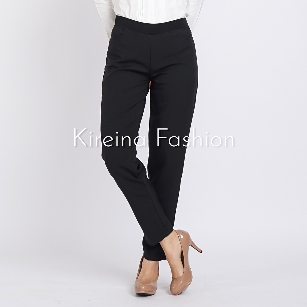 Celana Pinggang Karet Wanita Celana Kerja Wanita Pinggang Karet Highwaist Bahan Grasella Stretch | Kireina Fashion