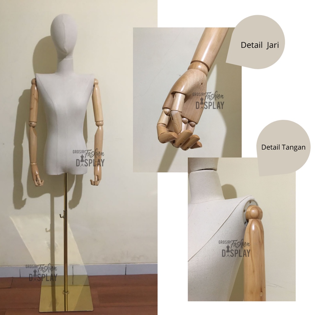 Patung Manekin Setengah Badan Manekin Dm Tangan Robot Cewek Model Tangan Motif Kayu Pakai Kepala Tiang Besi Patung Manekin Perempuan-BH