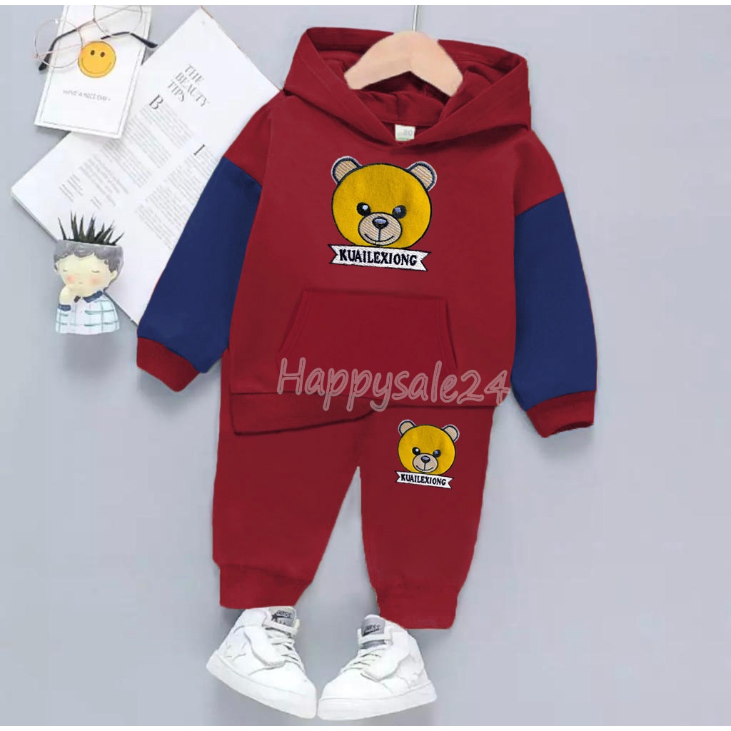 PROMO SETELAN HOODIE ANAK 1-5 TAHUN MOTIF BEAR KUAILEXIONG TERBARU SETELAN HOODIE ANAK LAKI LAKI DAN PEREMPUAN