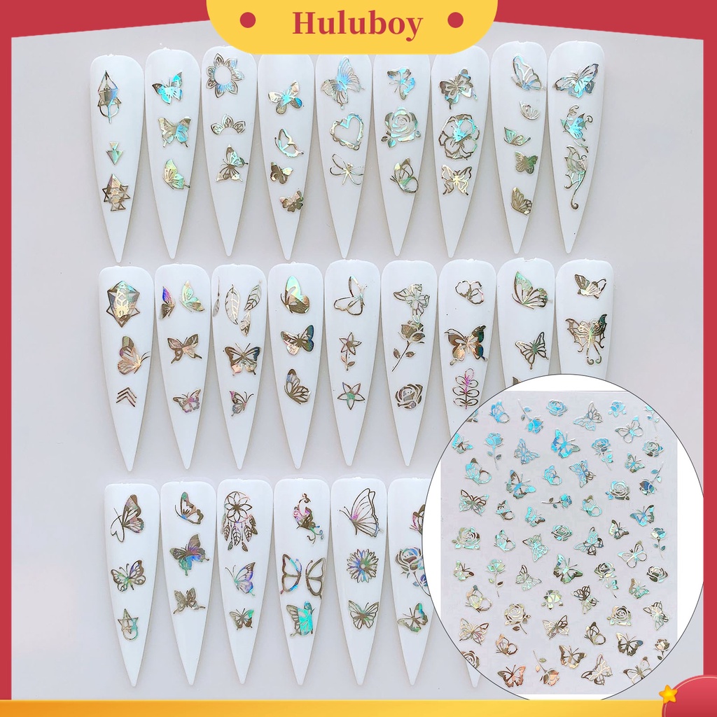 Huluboy Huluboy♡ Butterfly Stiker Kuku Desain Kupu-Kupu Holographic Untuk Dekorasi Nail Art Wanita Butterfly