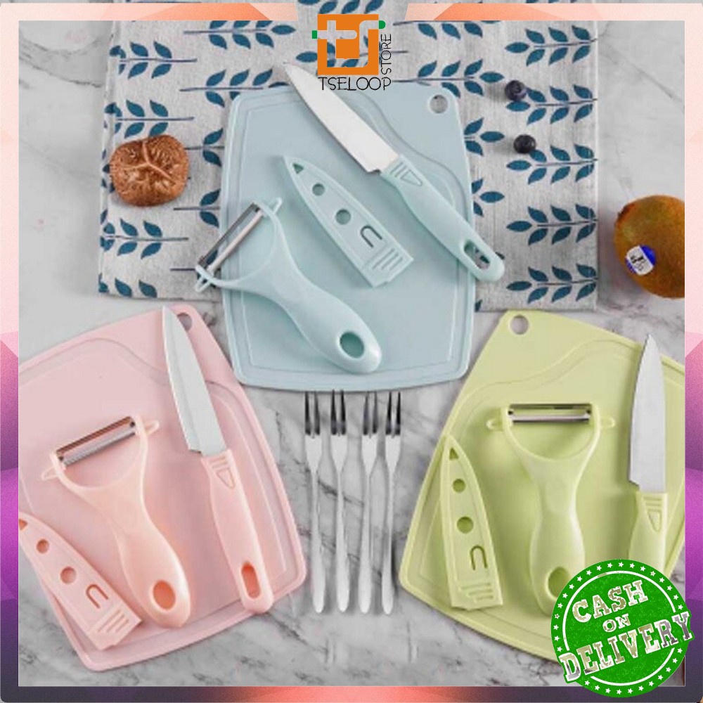 OFM-C442 Pisau Set Keramik 3 in 1 Serbaguna/ Talenan Pisau Pengupas Buah Dan Sayur Knife Peeler Fruit Chopping