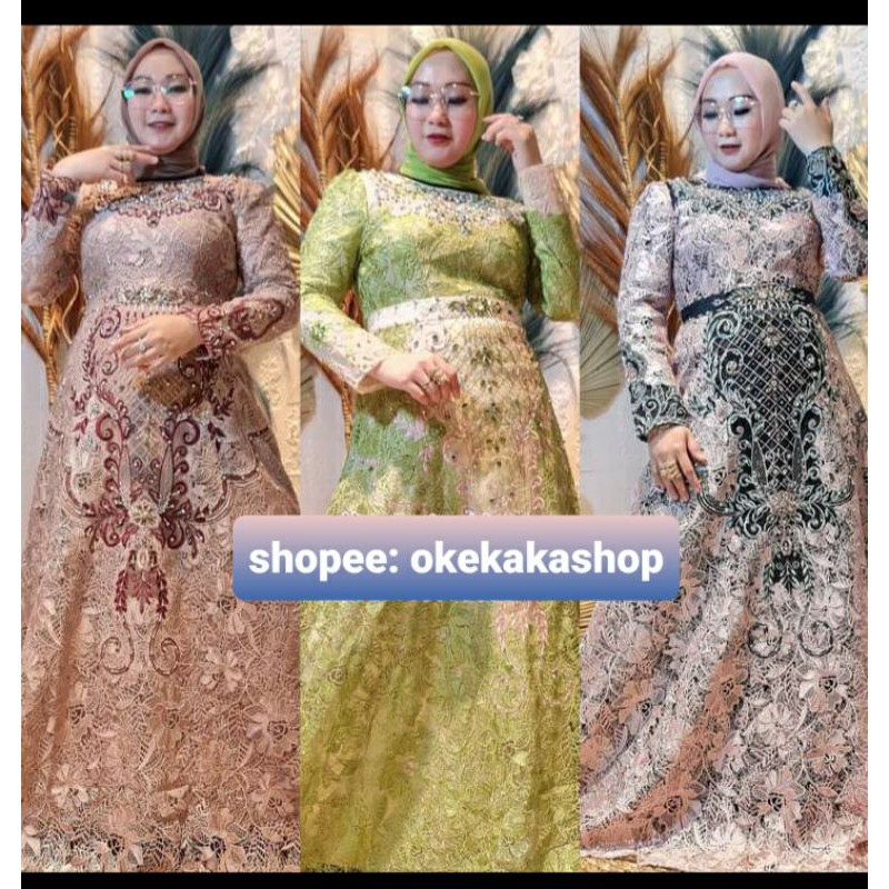 Gamis Brokat Pesta BIBIQ 35952 Baju Muslim Mewah Bibiq Fashion Bahan Brukat Terbaru