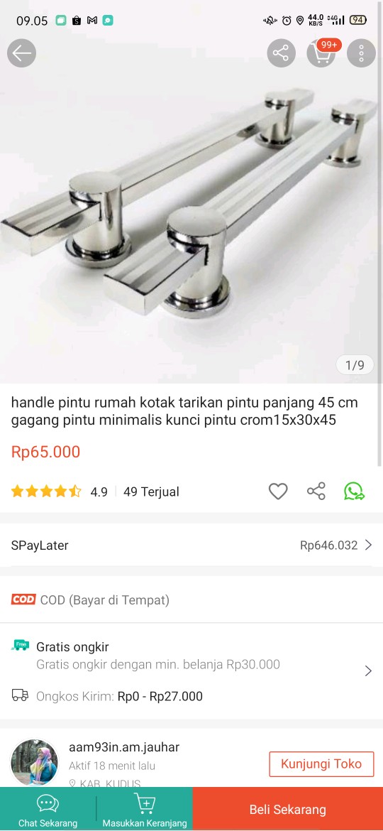 Handle Pintu Rumah Kotak Tarikan Pintu Panjang 45 Cm Gagang Pintu Minimalis Kunci Pintu Crom15x30x45