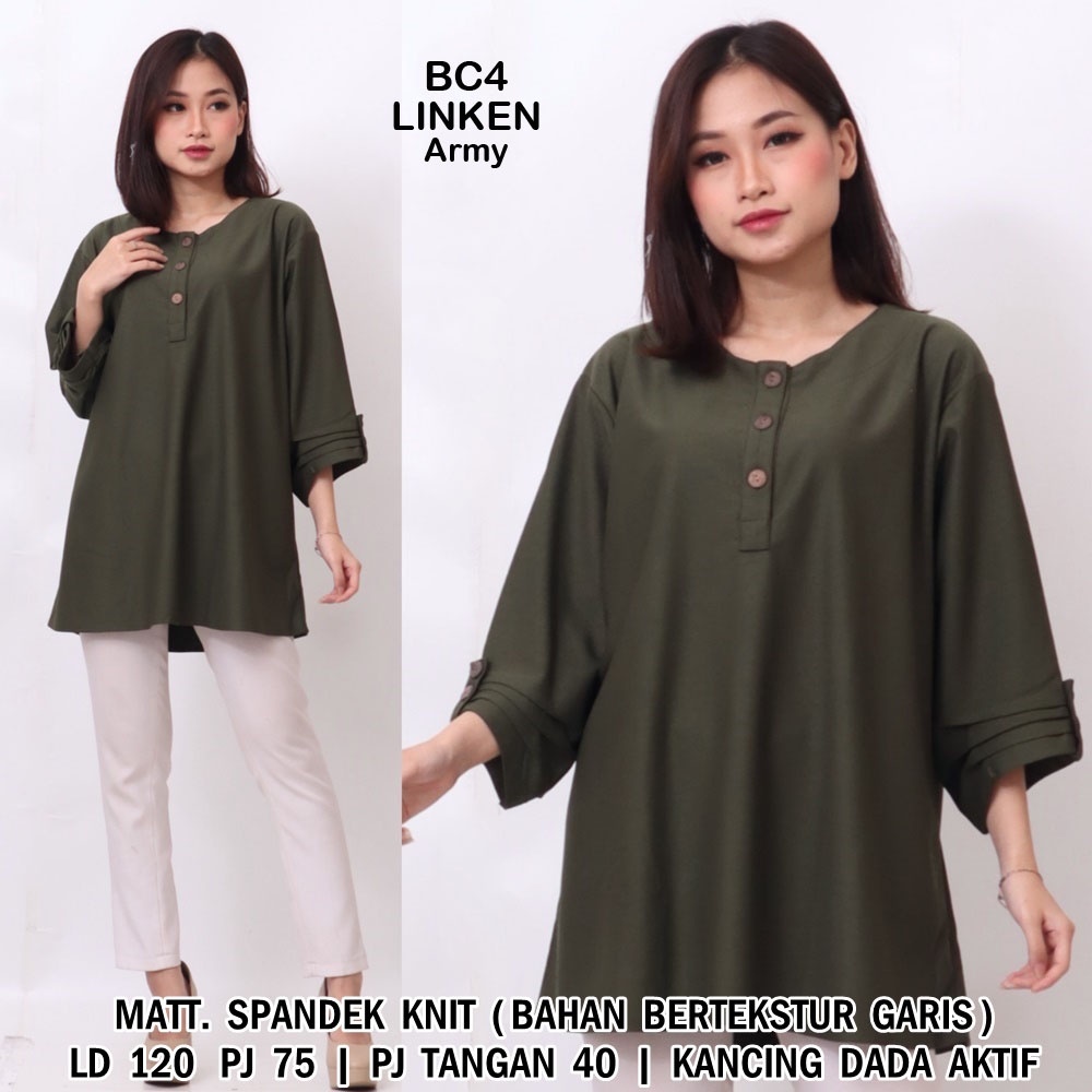 BIGCLO - (COD) LD 120cm Blouse Jumbo Wanita BC4 Baju Atasan Bigsize Lengan Panjang-Linken (Army)