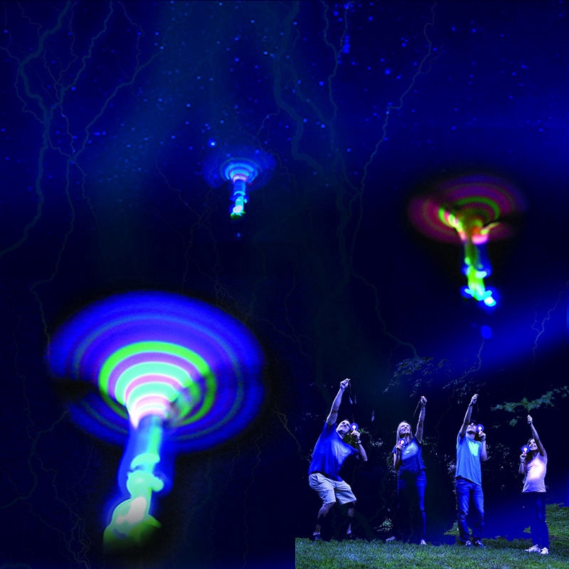 Sky UFO Outdoor night game Mainan Untuk Anak Anak kids LED Menyala Kedip Glow Terbang Parasut Bambu Capung Dengan Cahaya Menembak Roket