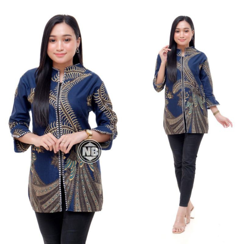 tey-17 Batik wanita ASJ SA HRB026 Kenongo Kemeja Tosca Pendek-Kelabang