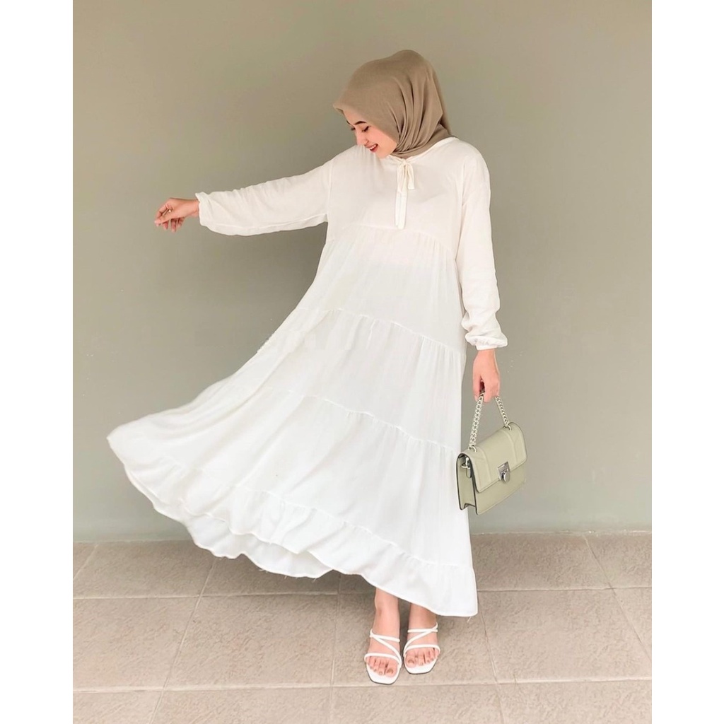 Rachel Midi Dress / Gamis Wanita Terbaru Kekinian / Fashion Muslim / Dress Murah / Bahan Katun Rayon - COD