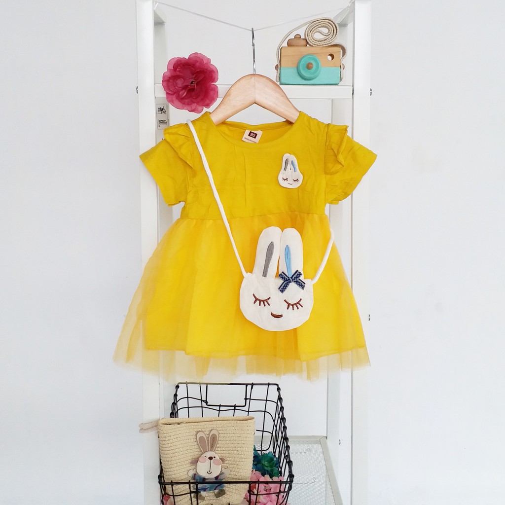 HappyOliver DRESS TWIN BUNNY BAGS 262 EBV Baju Dress Anak Perempuan Import 6 bulan - 3 tahun/Dress Bayi Perempuan/Gaun Bayi Perempuan/Dress Pesta/Dress Bayi