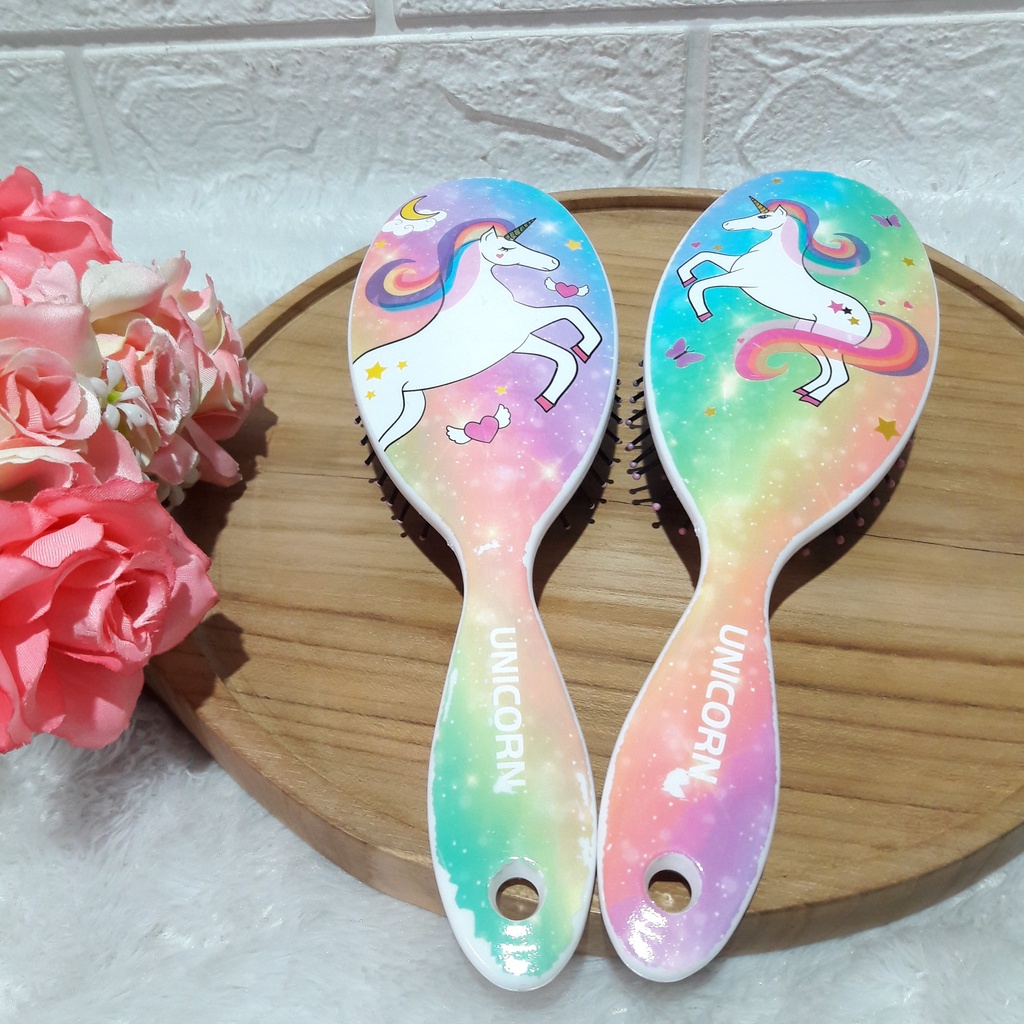 1465 / Sisir rambut wanita anti kusut premium / Model bulat korakter Unicorn