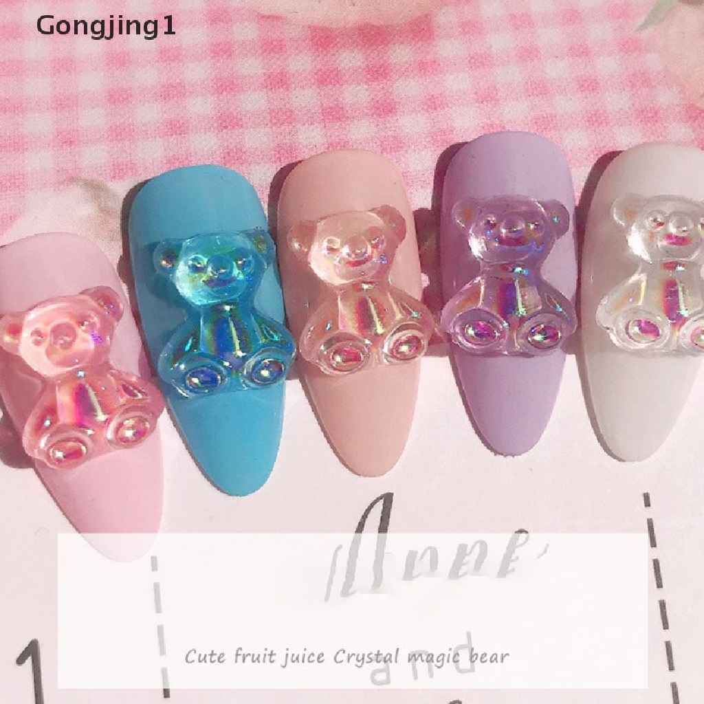 Gongjing1 6pcs Dekorasi Nail Art 3D Bentuk Beruang 3 Ukuran