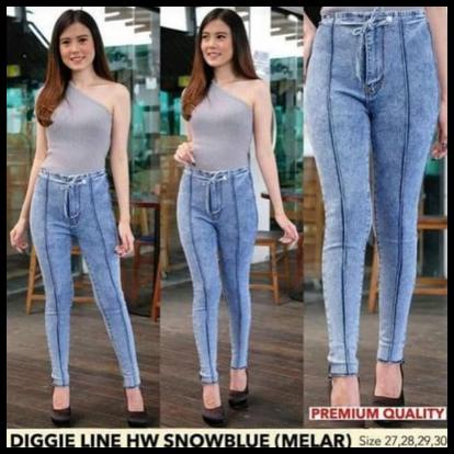 Highwaist Jeans Line Pinggang Tali Celana Hw Fashion Wanita Hits Ootd Promo Ramadhan
