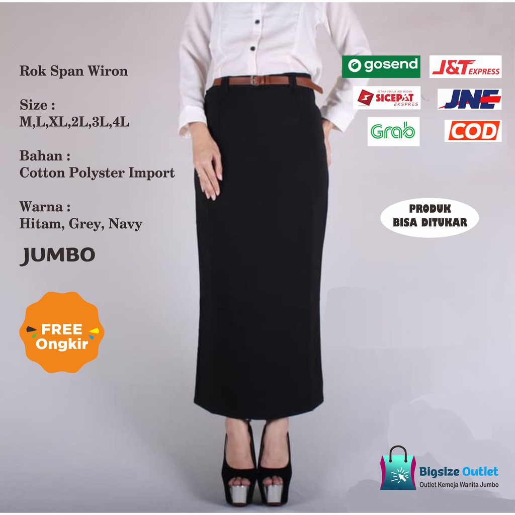 Outlet Big Size 4XL 3XL 2XL XL L M S Rok Span Wiron Jumbo bayar ditempat - Rok Kerja Wanita Rok Panj