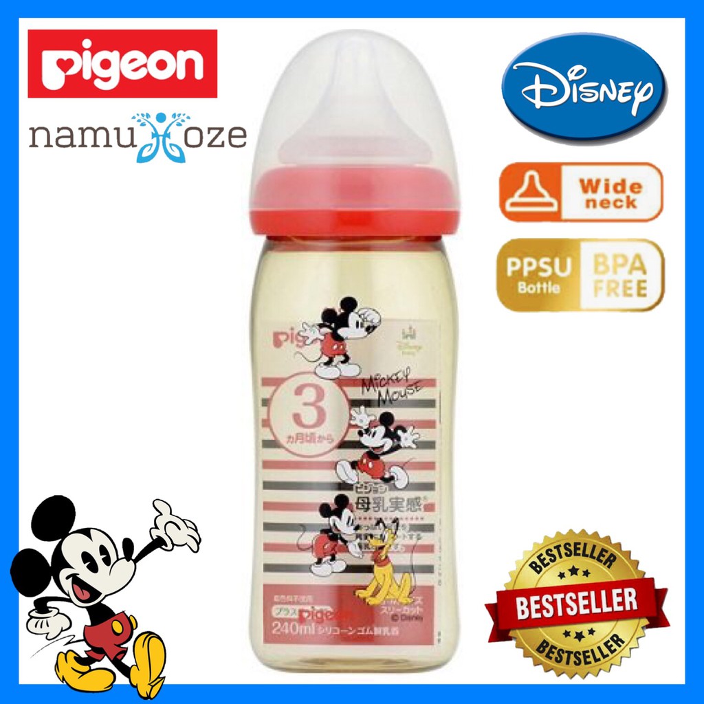 BOTOL SUSU PIGEON PPSU DISNEY MICKEY AND MINNIE MOUSE 240ml - RED