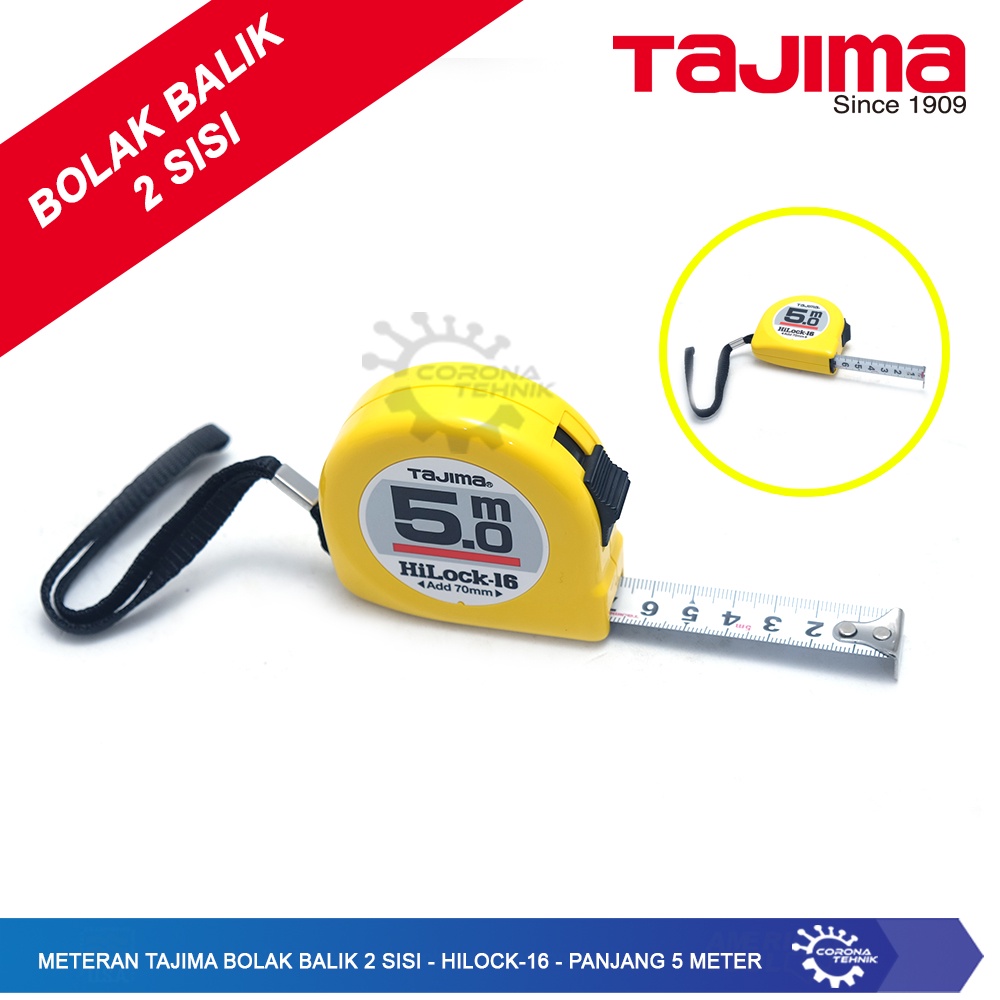 Tajima HiLock-16 - Meteran - 5 Meter - Bolak Balik 2 Sisi Satuan mm