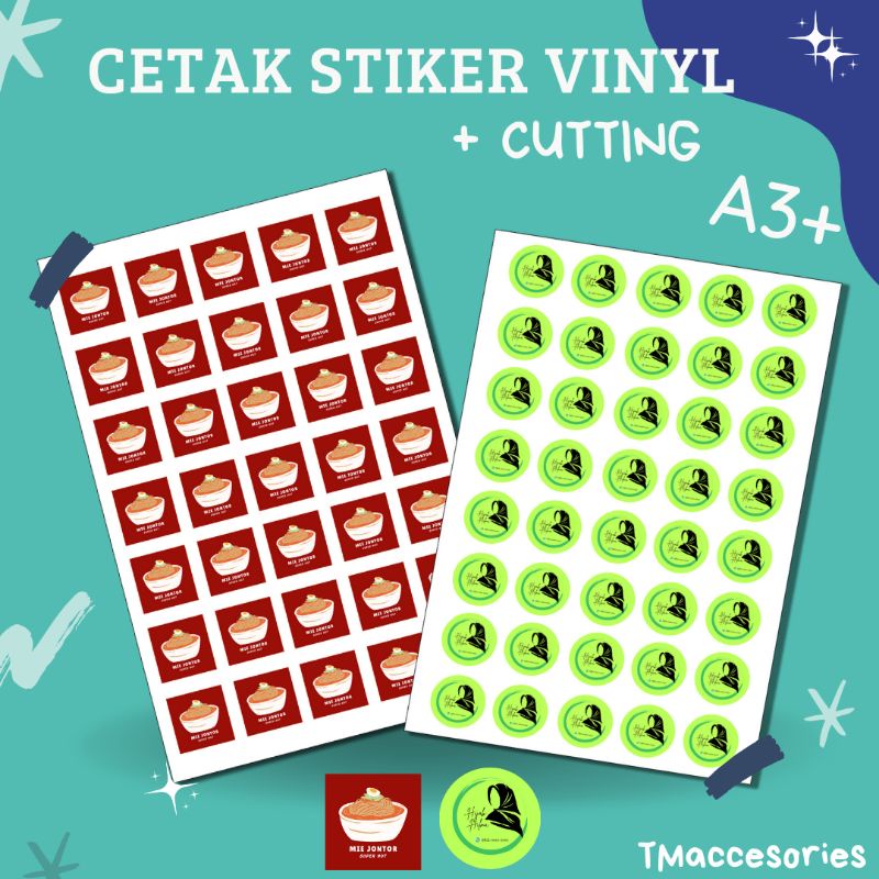 

A3+ CETAK LOGO JUALAN STIKER VINYL BULAT KOTAK / STICKER MURAH KEMASAN USAHA MAKANAN GLOSSY DOFF TRANSPARAN