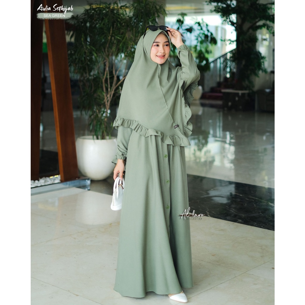Gamis AULIA Original By Alfaro branded set khimar Itycrepe Premium Kancing TERBARU al faro-SEAGREEN
