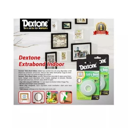 Dextone Super Double Tape Extra Bond Indoor 25 mm x 2 m Hijau Clear