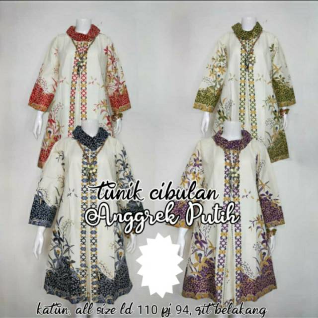 TUNIK CIBULAN ANGGREK PUTIH JUMBO BATIK SERAGAM KANTOR MURAH