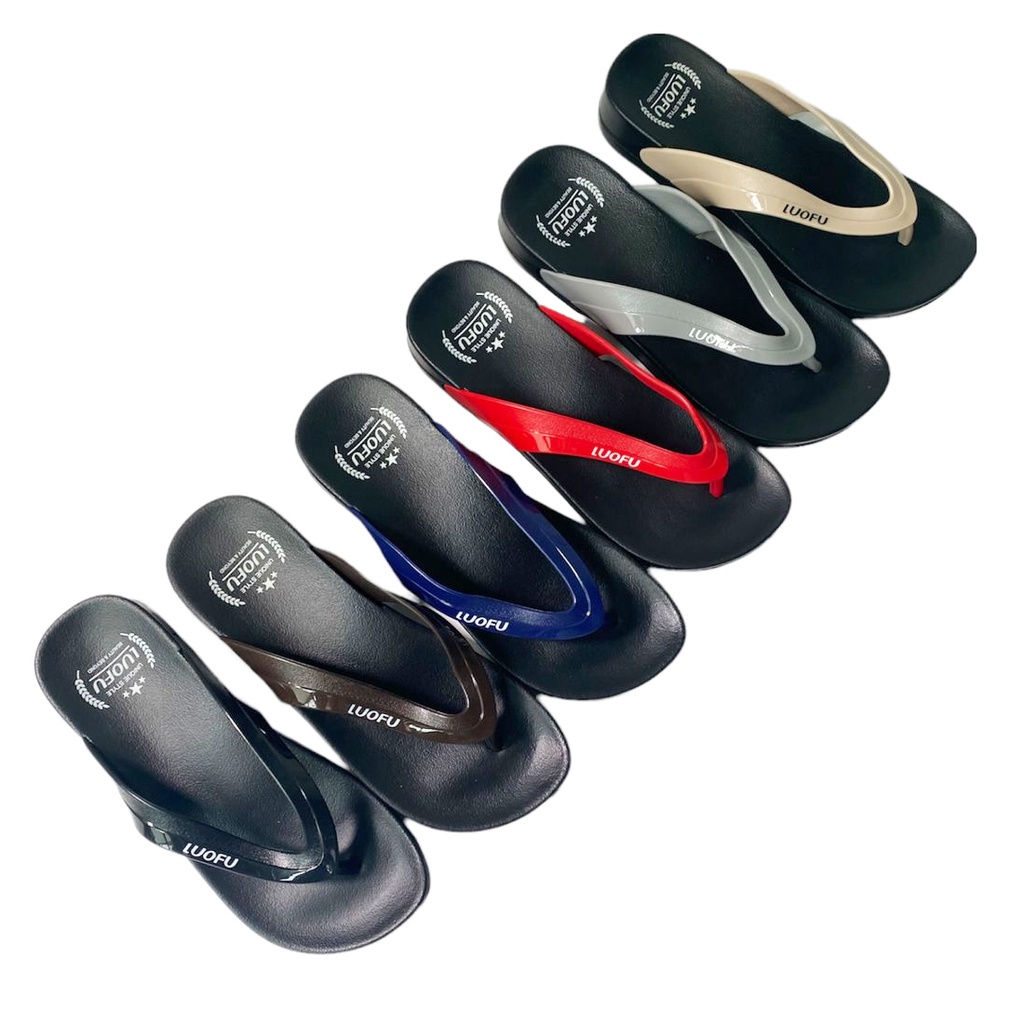 LUOFU Sendal Jepit Jelly Karet Eva Wanita Tatak Hitam E7161-SH2WK [E04]
