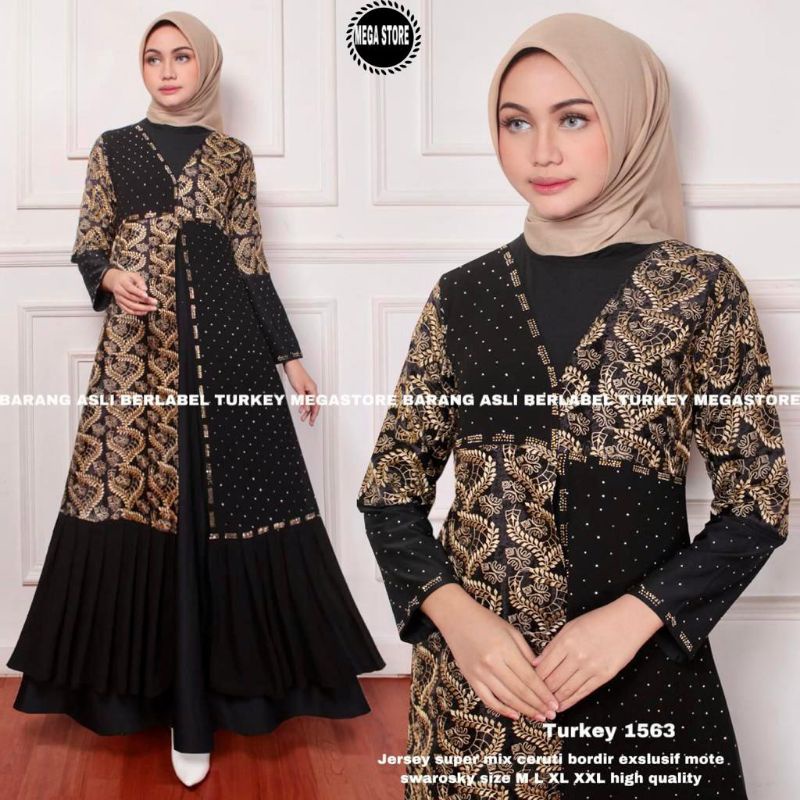 GAMIS MODERN / GAMIS TURKI / GAMIS TERBARU MURAH KEKINIAN / GAMIS  SYARI JERSEY / GAMIS HITAM BORDIR