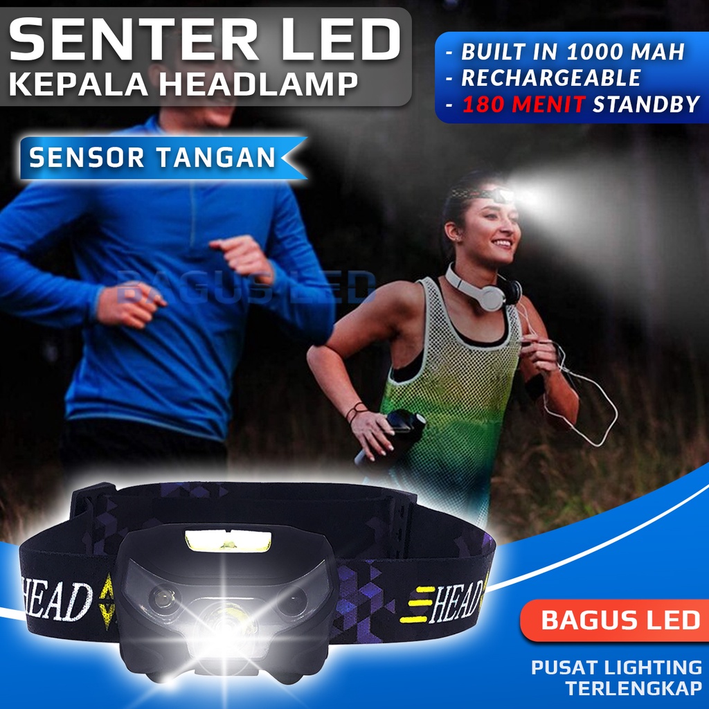 [COD] HEADLAMP RED SENSOR SENTER KEPALA PORTABLE WATERPROOF