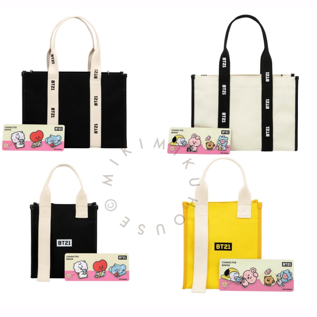 OFFICIAL BT21 SQUARE BAG + BADGE SET LITTLE BUDDY MY TAS ECO TOTE BTS SLING
