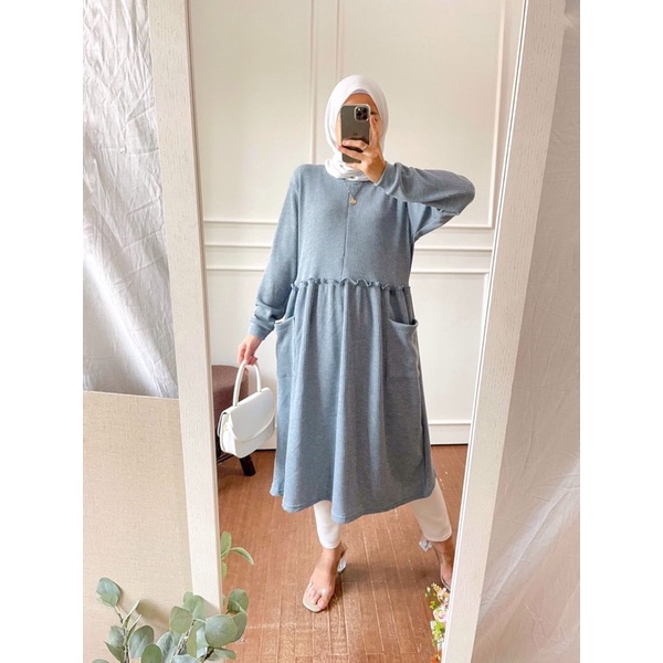 937 dress Tunik Lyla gamis hijab lengan panjang knit ootd