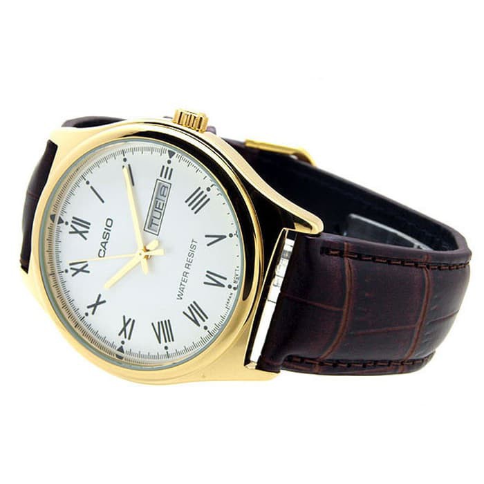 GROSIR Jam TAngan Pria Gold Leather Casio Original MTP-v006GL-7 Jam Casio