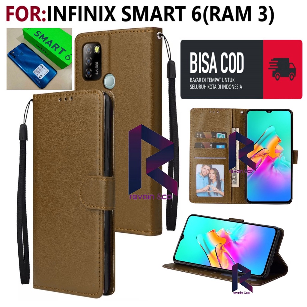 INFINIX SMART 6 RAM 3 SARUNG KULIT FLIP WALLET LEATHER KULIT PREMIUM SARUNG BUKA TUTUP FLIP CASE INFINIX SMART 6