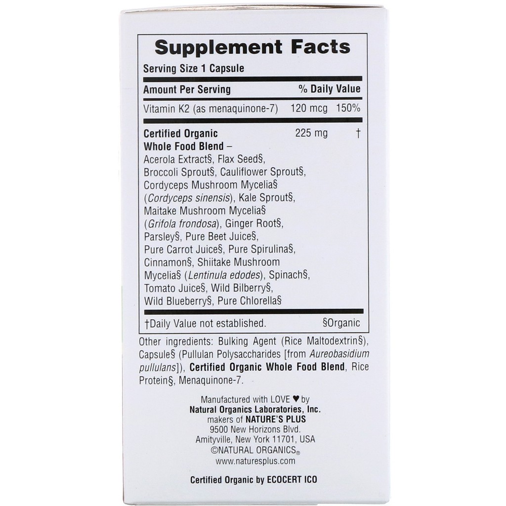 Source of Life Garden Vitamin K2 60 VegCaps Vit K-2 ORI USA