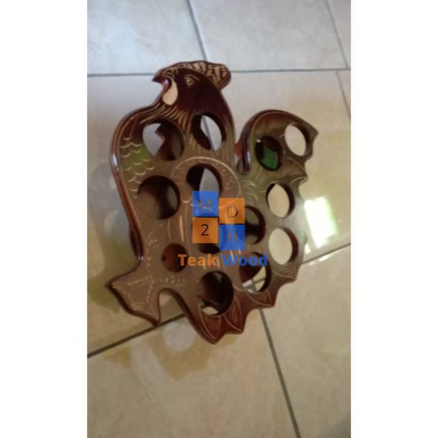 MD2H Tempat Gelas Aqua Ayam Kayu Jati Asli Blora 12 Lubang Rak Air Mineral Elegan
