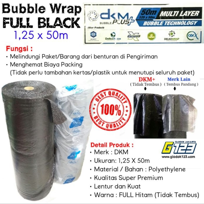 

Plastik Bubble Wrap Hitam 125cm x 50m merk DKM+ Kualitas Super Premium
