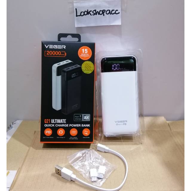 Jual VEGER Powerbank 20000mAh Q21 ULTIMATE PD TypeC Power Quick Charge