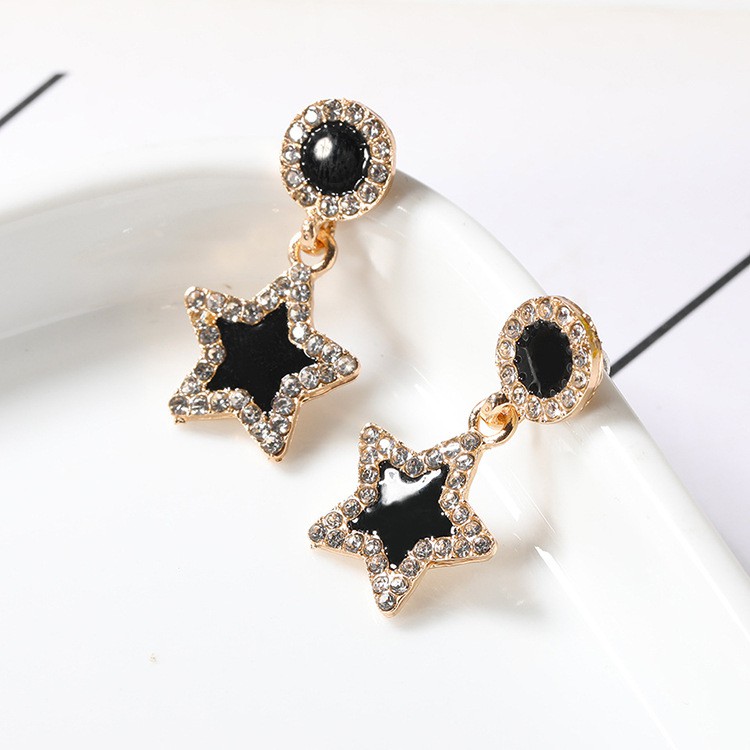 Anting Tusuk Korea Bintang Berlian Warna Hitam Wanita Anting Fashion Korea Dalika