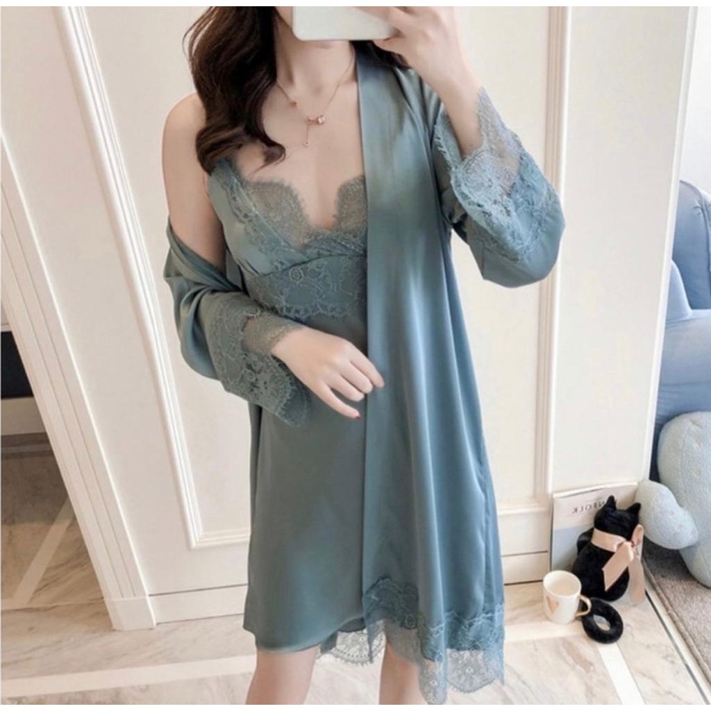 Premium Set Lingerie Dress dan Kimono Kate