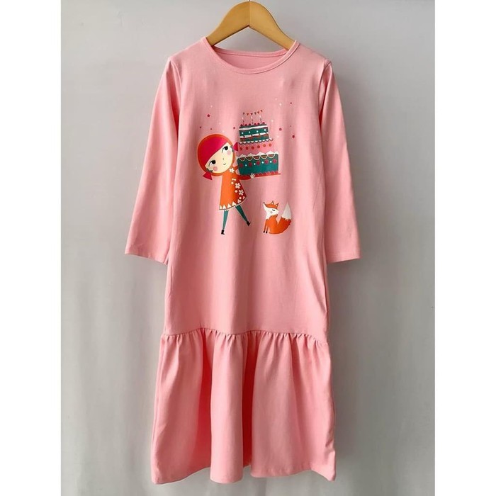 Gamis Anak Perempuan Aplikasi Sablon 2-8 tahun - Baby Pink
