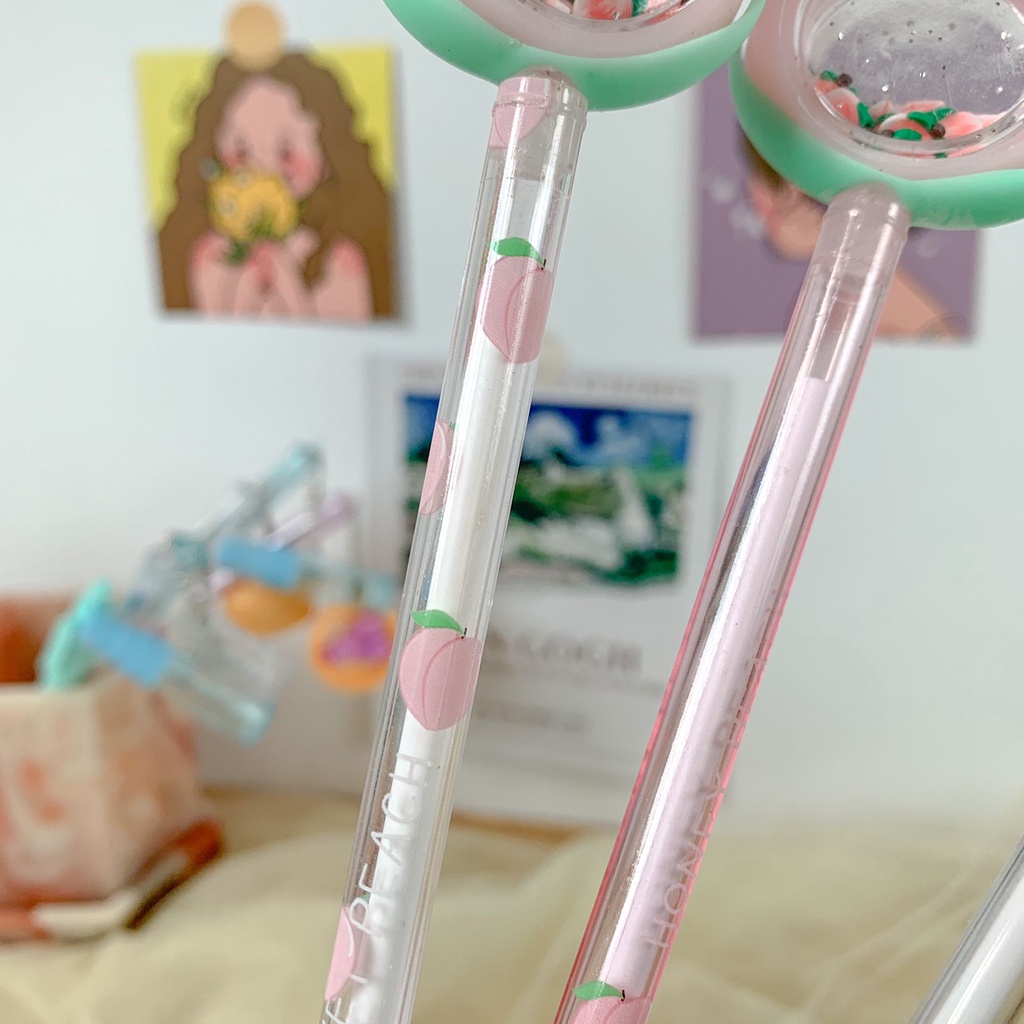 Pen Peach Glitter Pulpen Lucu Gelpen Karakter Unik Murah Christmas Natal Pena Souvenir Bolpen Bolpoin-4