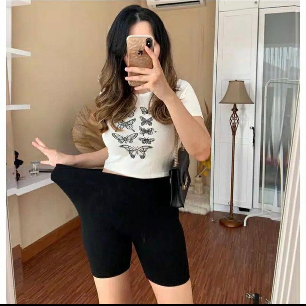 Hopylovy Celana Legging Wanita Selutut | Leging Highwaist Wanita 3/4 Biker Pants Celana Sepeda
