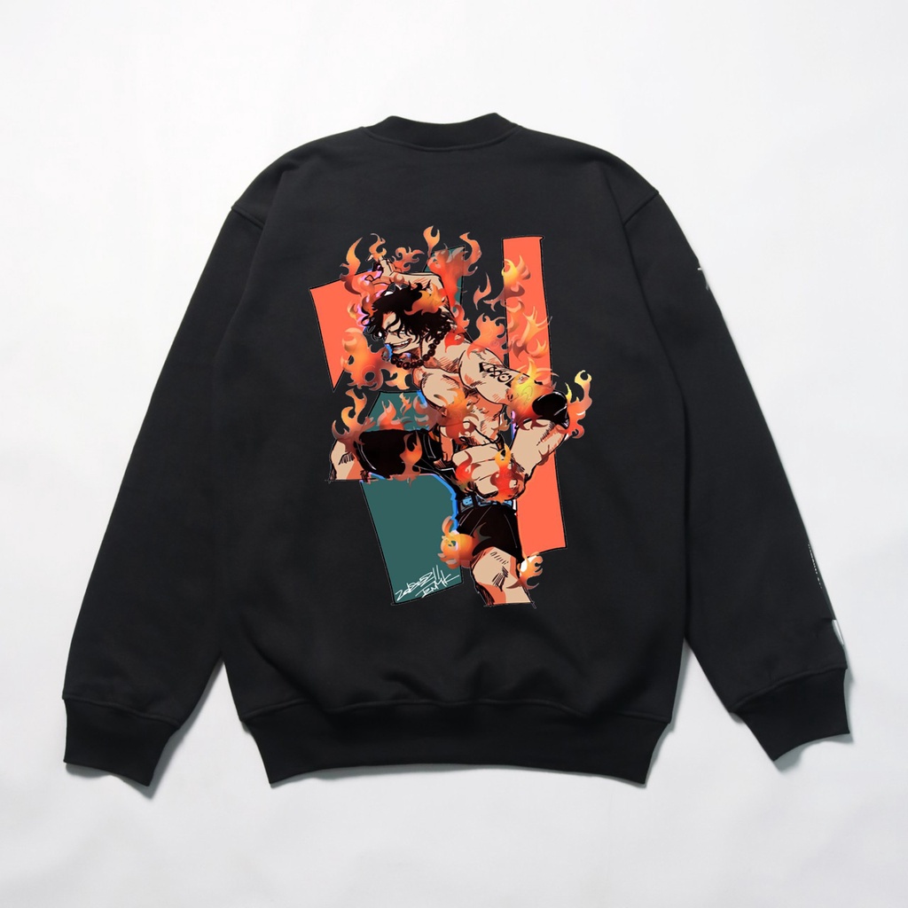 Crewneck hitam animasi one piece - Crewneck one piece - Sweater animasi one piece