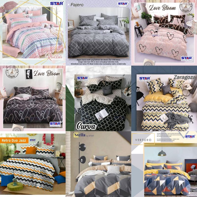 Kain katun cvc mrek star esta asli bhat sprei bedcover sarung bantal motif abstrak