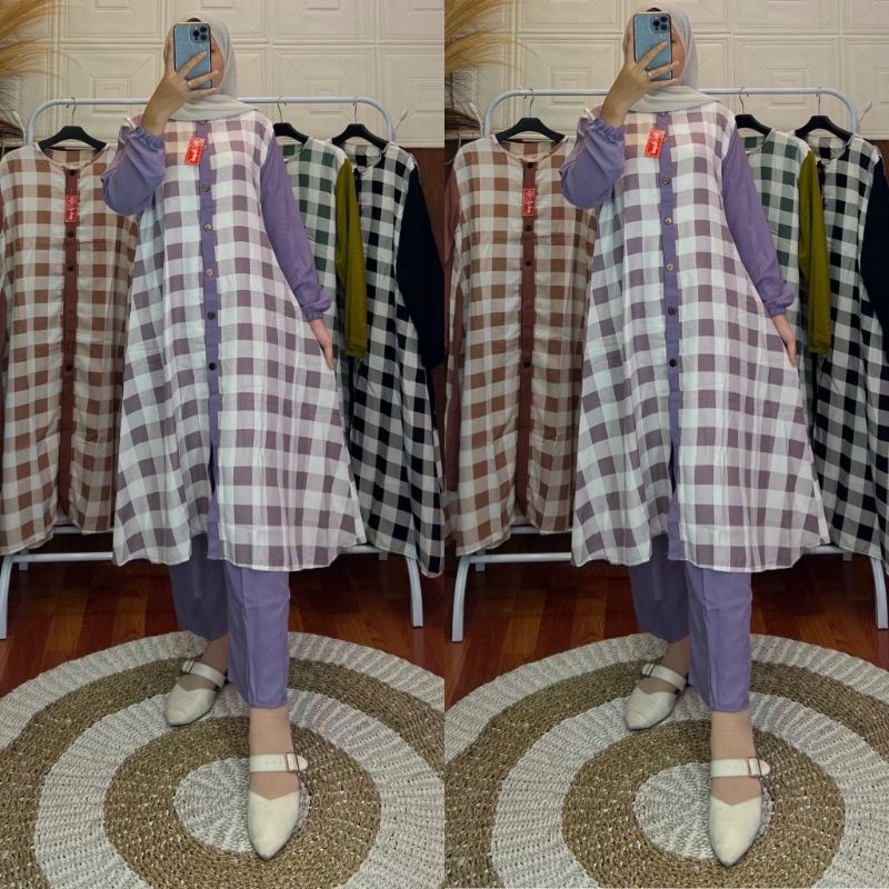 vnh_ ONE SET POLOS LONGTUNIK SYAKILA LD 110CM SETELAN CELANA