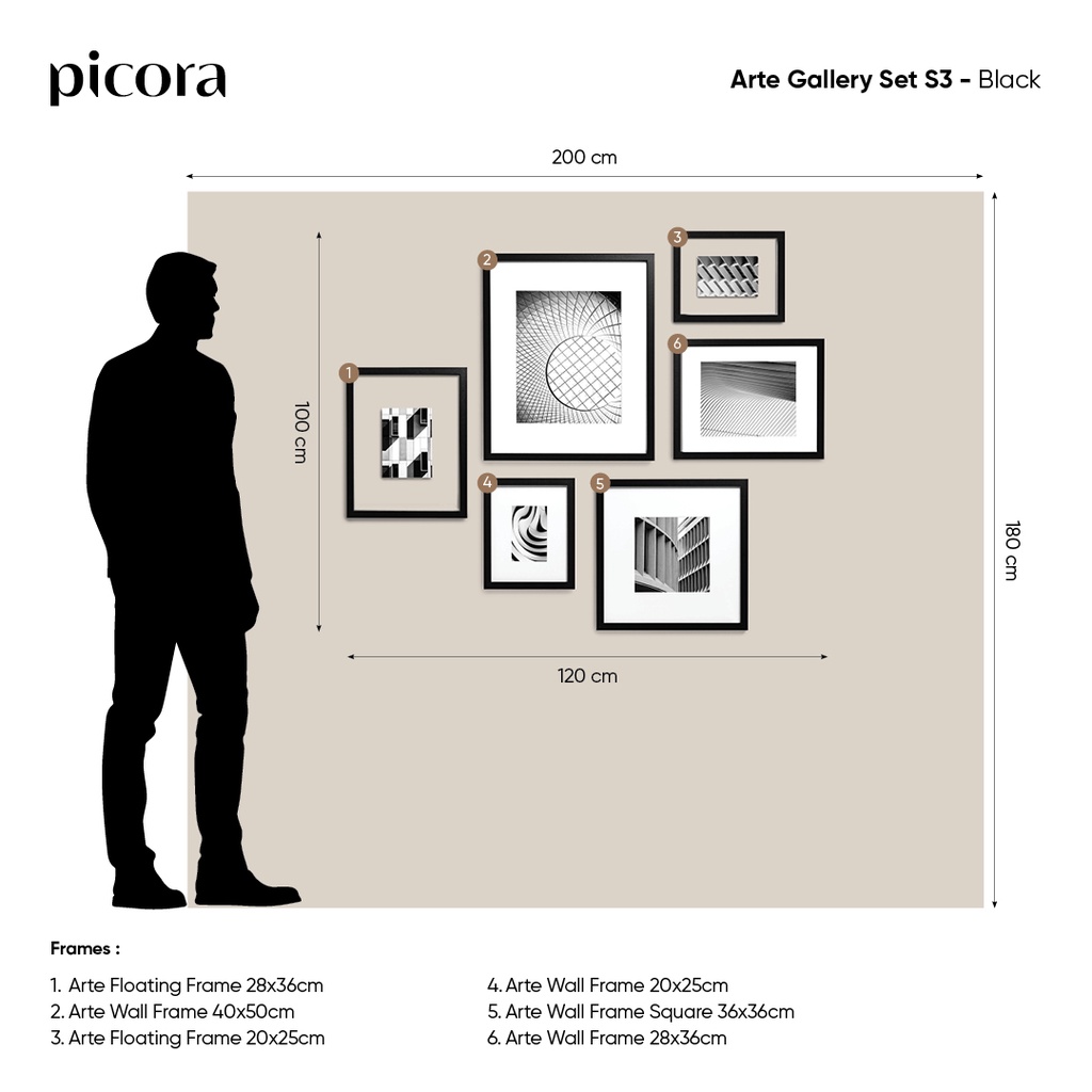 PICORA ARTE Gallery Set S3-Frame Pigura Bingkai Foto Dinding-6pcs