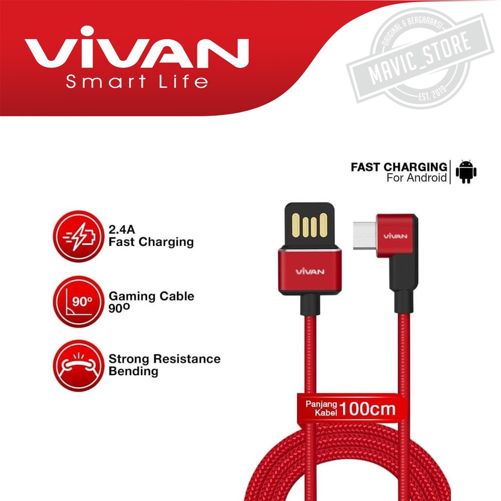 Kable Data Fast Charging Vivan BWM100 2.4A Data Cable For Android Micro USB - Garansi Resmi 1 Tahun