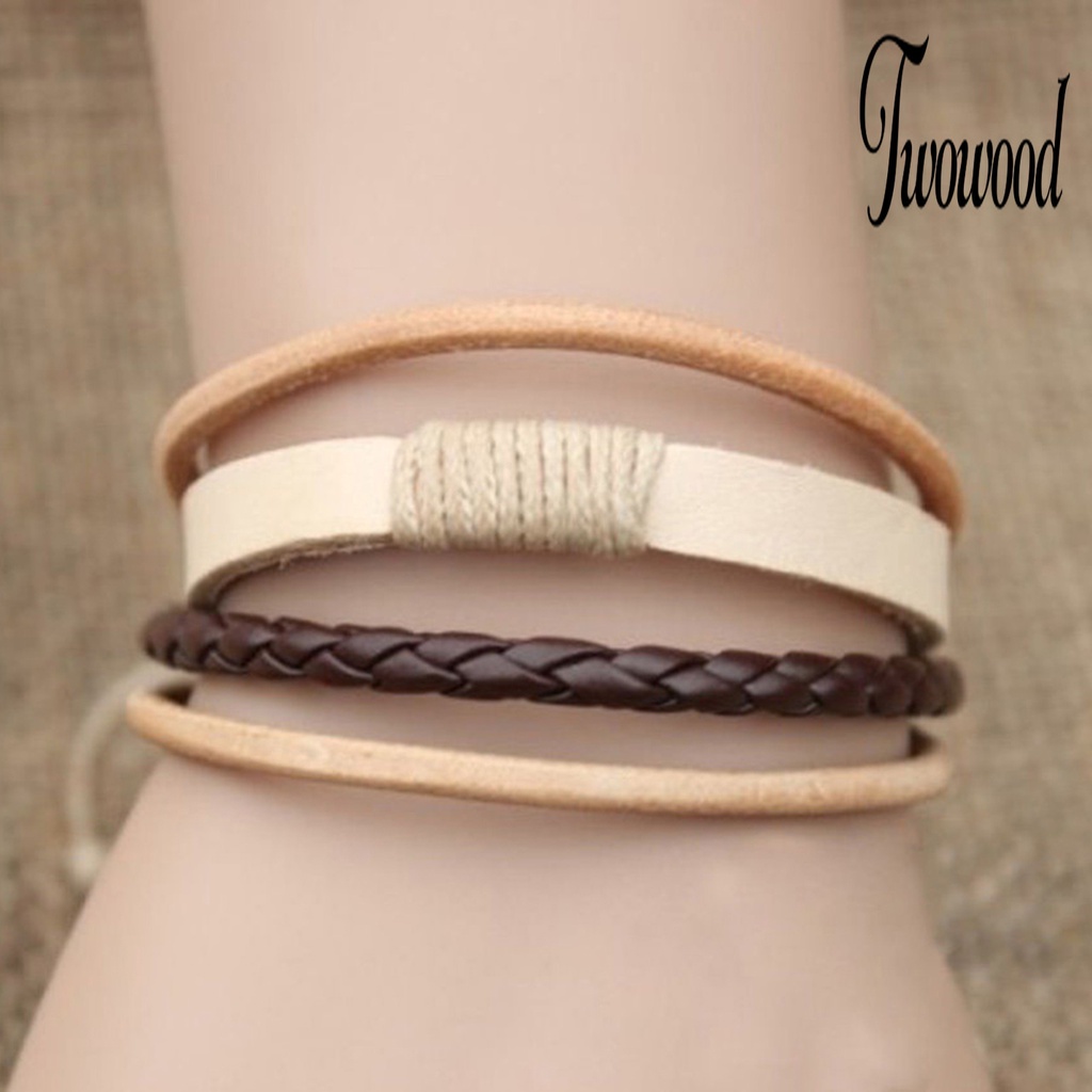 Gelang Multilayer Adjustable Bahan Kulit Imitasi Untuk Unisex