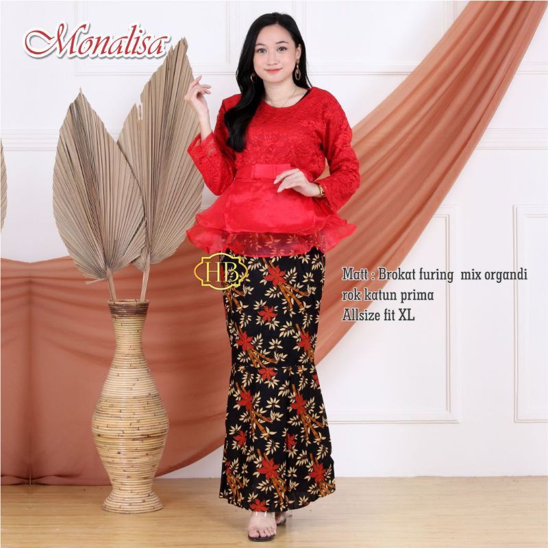 MONALISA KEBAYA BATIK BROKAT BRUKAT ORGANZA ROK DUYUNG ABU TOSCA GOLD MERAH MARUN KONDANGAN MODERN