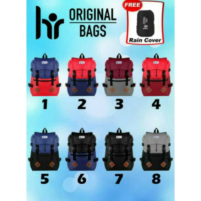 Tas Ransel Cowok / Tas Kuliah / Tas Distro HR Bag bonus rain cover