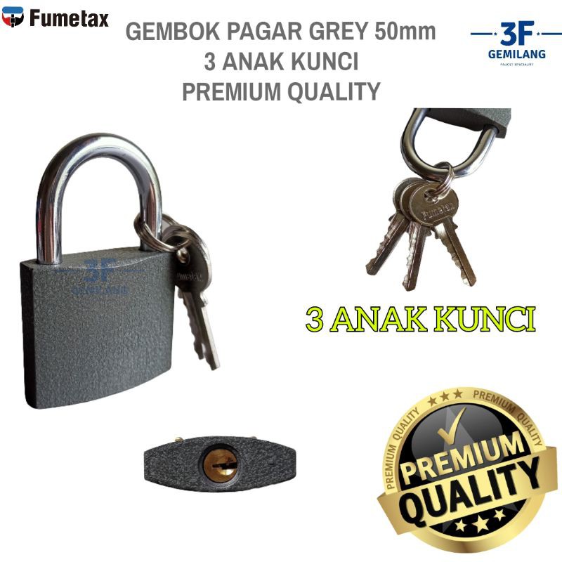 FUMETAX - Iron Padlock / Gembok Pagar Rumah Warna Grey PREMIUM QUALITY