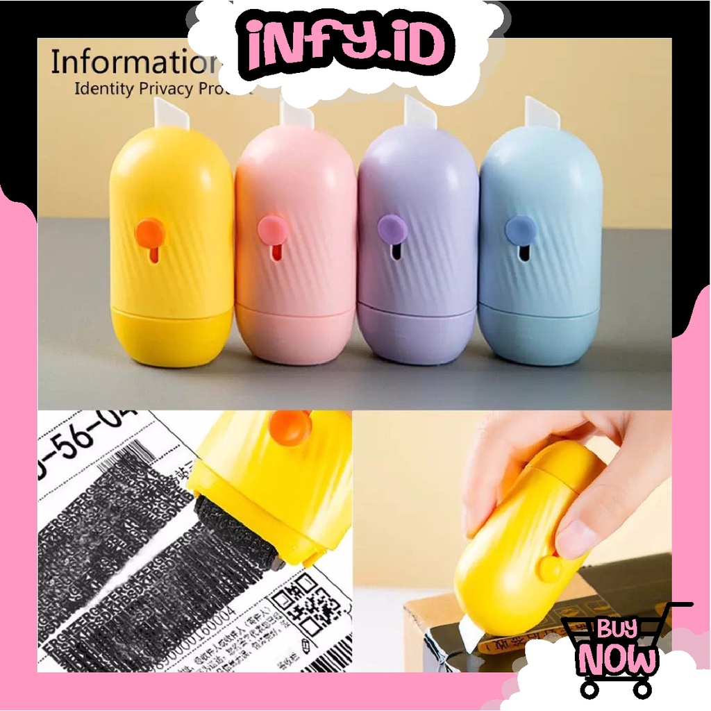 INFY - Stempel Pelindung Data Identitas / Roller Stamp + Cutter 2in1 / Thermal Paper Correction / Penghapus Kertas Termal / Cutter S022 S021